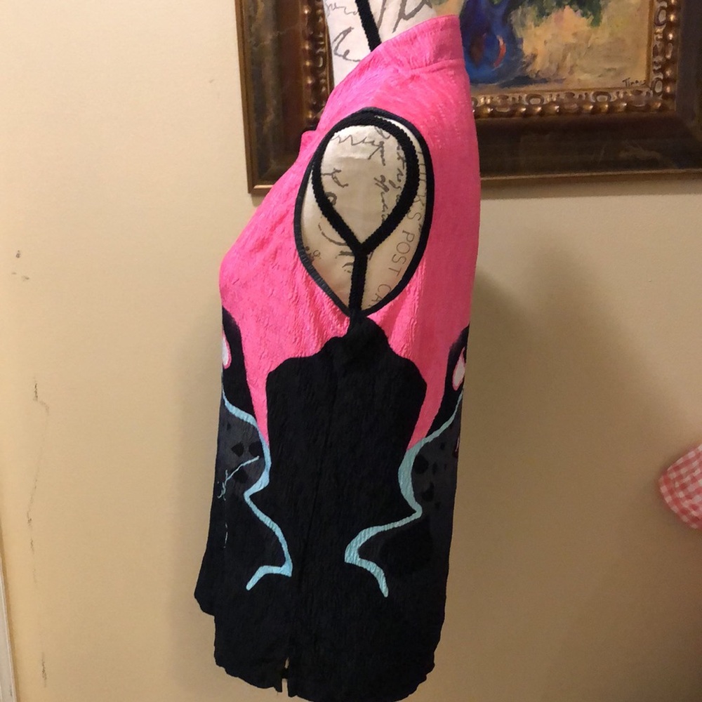 💓Jamie Sadock Abstract Coloful lightweight crinkle sleevelss logo signature top - Picture 8 of 13